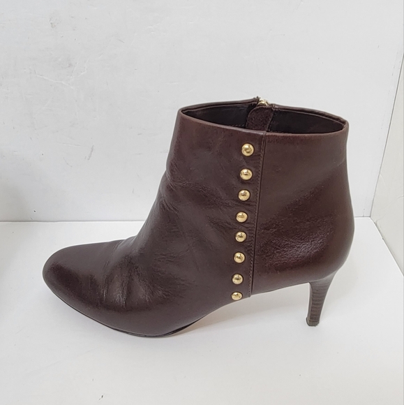 Coach Hickory Ankle Booties in Saddle size 9.5 Brown Heeled Boots Leather Stud - Picture 5 of 14